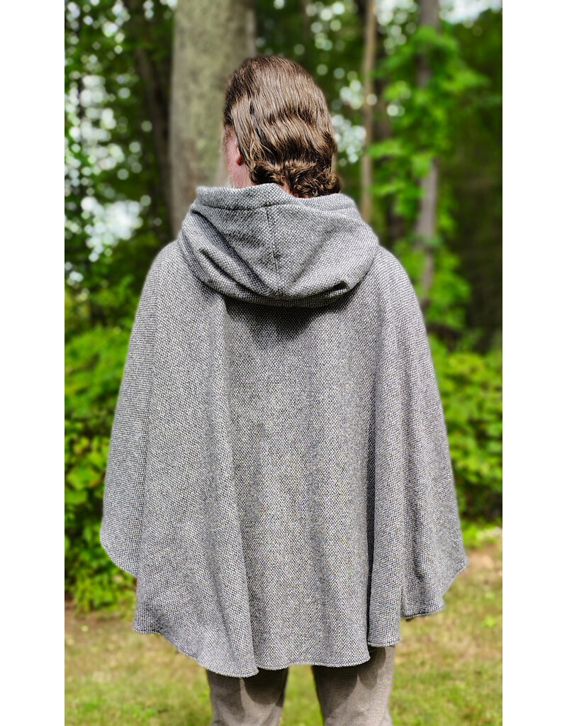 Cloakmakers.com 6150-Washable White & Black Checkered Wool Blend Ruana Cloak w/ Black Velvet Hood Lining & Silver Tone Clasp