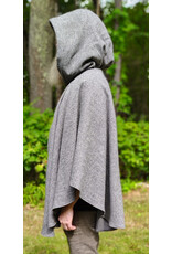 Cloakmakers.com 6150-Washable White & Black Checkered Wool Blend Ruana Cloak w/ Black Velvet Hood Lining & Silver Tone Clasp