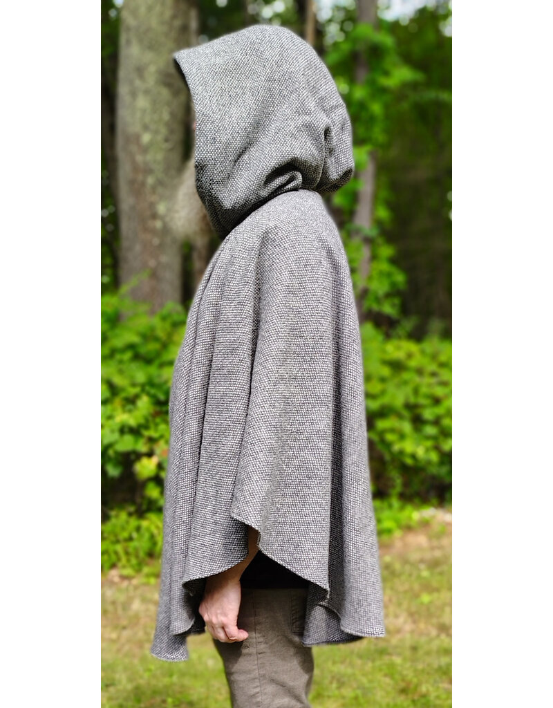 Cloakmakers.com 6150-Washable White & Black Checkered Wool Blend Ruana Cloak w/ Black Velvet Hood Lining & Silver Tone Clasp
