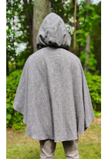 Cloakmakers.com 6150-Washable White & Black Checkered Wool Blend Ruana Cloak w/ Black Velvet Hood Lining & Silver Tone Clasp