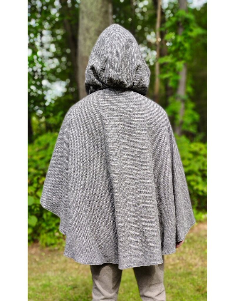 Cloakmakers.com 6150-Washable White & Black Checkered Wool Blend Ruana Cloak w/ Black Velvet Hood Lining & Silver Tone Clasp