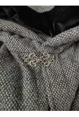 Cloakmakers.com 6150-Washable White & Black Checkered Wool Blend Ruana Cloak w/ Black Velvet Hood Lining & Silver Tone Clasp