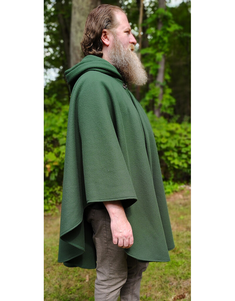 Cloakmakers.com 6151-Washable Green Fleece Ruana Cloak w/ Silver Tone Clasp