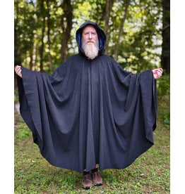 Cloakmakers.com 6152-Washable Charcoal Wool Cloak w/ Blue Velvet Hood Lining & Silver Tone Clasp