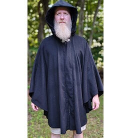 Cloakmakers.com 6153-Black Wool Blend Cloak w/ Midnight Blue Velvet Hood Lining & Gothic Rose Clasp