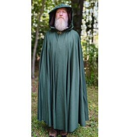 Cloakmakers.com 6154-Washable Green Woven Wool Cloak w/ Brown Velvet Hood Lining & Antique Bronze Tone Clasp