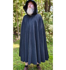 Cloakmakers.com 6158-Washable Charcoal Novelty Weave Wool Cloak w/ Dark Wine Moleskin Hood Lining & Silver Tone Clasp