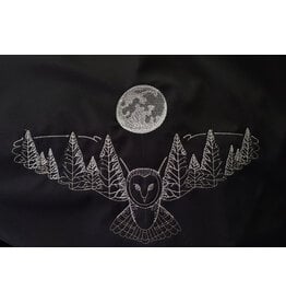 Cloakmakers.com 6159-Washable Lightweight Black Powershield Raincloak w/ Forest Owl & Moon Embroidery