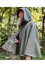 Cloakmakers.com 6160-Washable Variegated Moss Green Wool Cloak w/ Dark Green Velveteen Hood Lining & Mushroom Embroidered Pockets