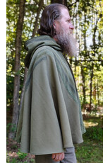 Cloakmakers.com 6160-Washable Variegated Moss Green Wool Cloak w/ Dark Green Velveteen Hood Lining & Mushroom Embroidered Pockets