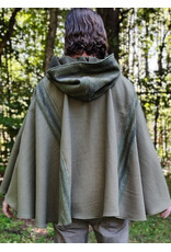 Cloakmakers.com 6160-Washable Variegated Moss Green Wool Cloak w/ Dark Green Velveteen Hood Lining & Mushroom Embroidered Pockets