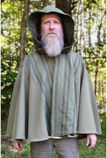 Cloakmakers.com 6160-Washable Variegated Moss Green Wool Cloak w/ Dark Green Velveteen Hood Lining & Mushroom Embroidered Pockets