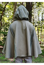 Cloakmakers.com 6160-Washable Variegated Moss Green Wool Cloak w/ Dark Green Velveteen Hood Lining & Mushroom Embroidered Pockets