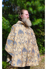 Cloakmakers.com 6161-Washable Blue & Brown Floral Brocade Cloak w/ Blue Velvet Hood Lining & Four Pockets
