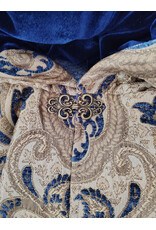 Cloakmakers.com 6161-Washable Blue & Brown Floral Brocade Cloak w/ Blue Velvet Hood Lining & Four Pockets