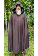 Cloakmakers.com 6162-Washable Dark Brown Wool Blend Cloak w/ Emerald Green Velvet Hood Lining & Bronze Tone Clasp
