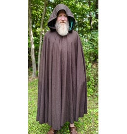 Cloakmakers.com 6162-Washable Dark Brown Wool Blend Cloak w/ Emerald Green Velvet Hood Lining & Bronze Tone Clasp