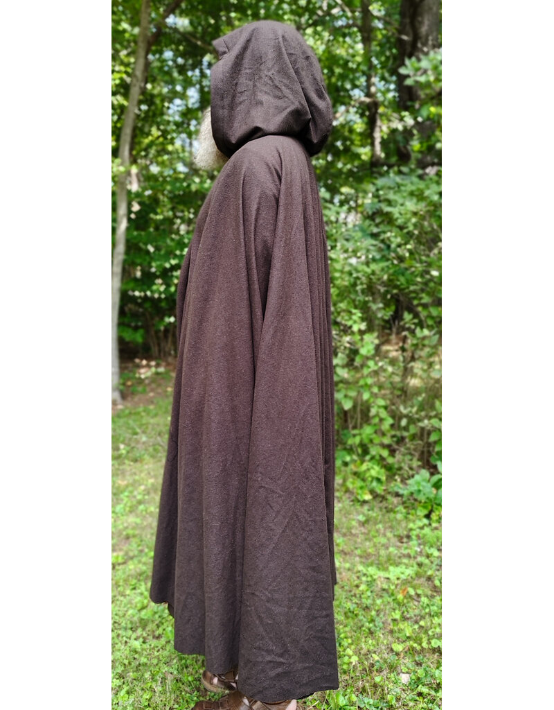 Cloakmakers.com 6162-Washable Dark Brown Wool Blend Cloak w/ Emerald Green Velvet Hood Lining & Bronze Tone Clasp