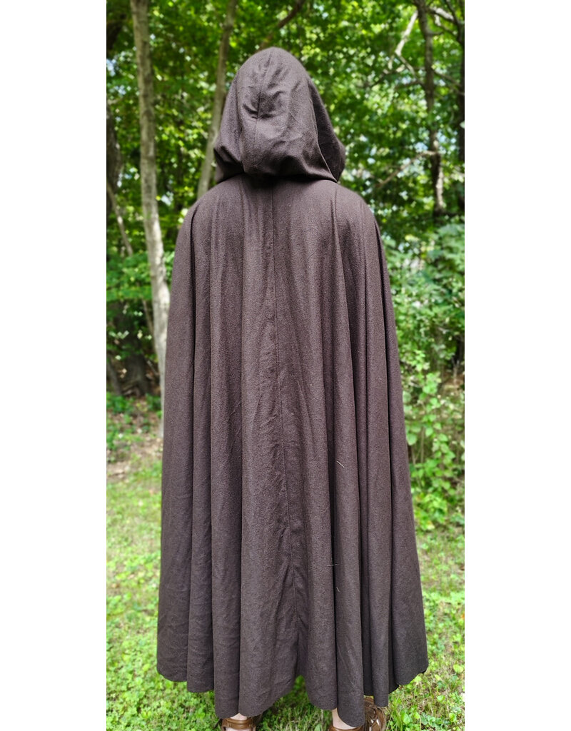 Cloakmakers.com 6162-Washable Dark Brown Wool Blend Cloak w/ Emerald Green Velvet Hood Lining & Bronze Tone Clasp