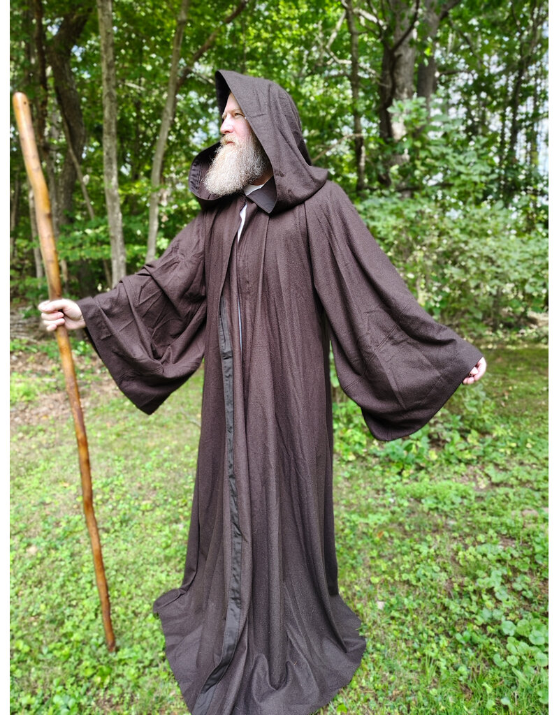 Cloakmakers.com R579-Washable Dark Brown Wool Blend Jedi Robe w/ Hood & Eye Clasp & Pockets