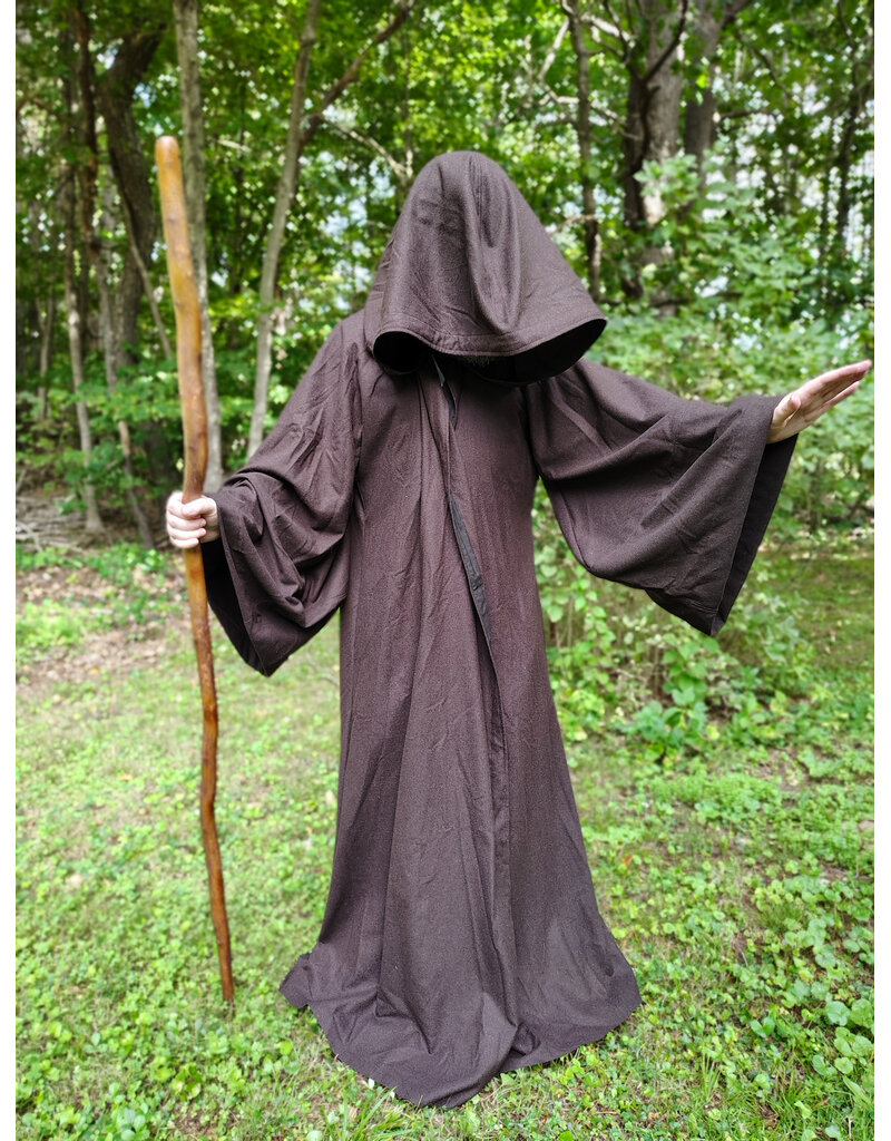 Cloakmakers.com R579-Washable Dark Brown Wool Blend Jedi Robe w/ Hood & Eye Clasp & Pockets