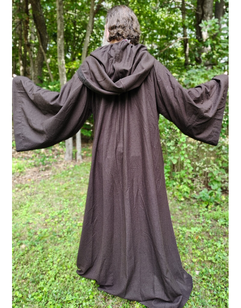 Cloakmakers.com R579-Washable Dark Brown Wool Blend Jedi Robe w/ Hood & Eye Clasp & Pockets
