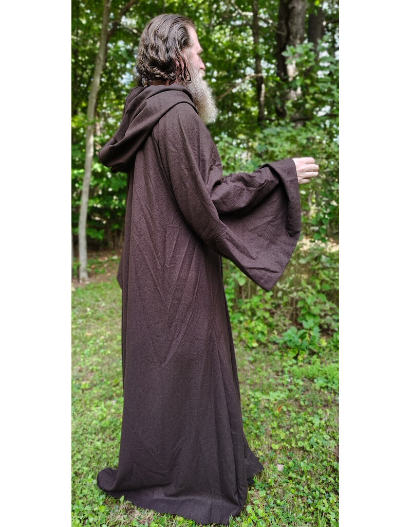 Cloakmakers.com R579-Washable Dark Brown Wool Blend Jedi Robe w/ Hood & Eye Clasp & Pockets