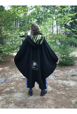 Cloakmakers.com 6164-Washable Black Wool Cloak w/ Green Hood Lining & Moon & Bonsai & Tree Of Life Embroidery