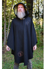 Cloakmakers.com 6164-Washable Black Wool Cloak w/ Green Hood Lining & Moon & Bonsai & Tree Of Life Embroidery