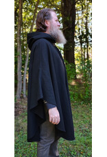 Cloakmakers.com 6164-Washable Black Wool Cloak w/ Green Hood Lining & Moon & Bonsai & Tree Of Life Embroidery