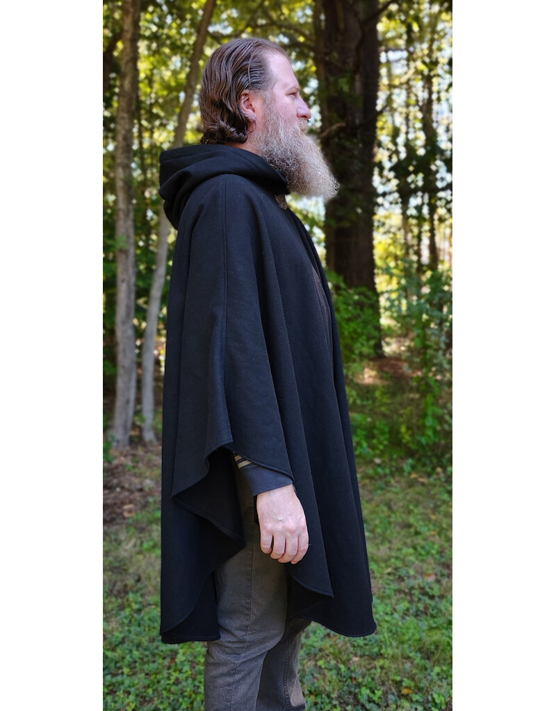 Cloakmakers.com 6164-Washable Black Wool Cloak w/ Green Hood Lining & Moon & Bonsai & Tree Of Life Embroidery