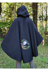 Cloakmakers.com 6164-Washable Black Wool Cloak w/ Green Hood Lining & Moon & Bonsai & Tree Of Life Embroidery