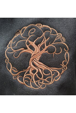 Cloakmakers.com 6164-Washable Black Wool Cloak w/ Green Hood Lining & Moon & Bonsai & Tree Of Life Embroidery