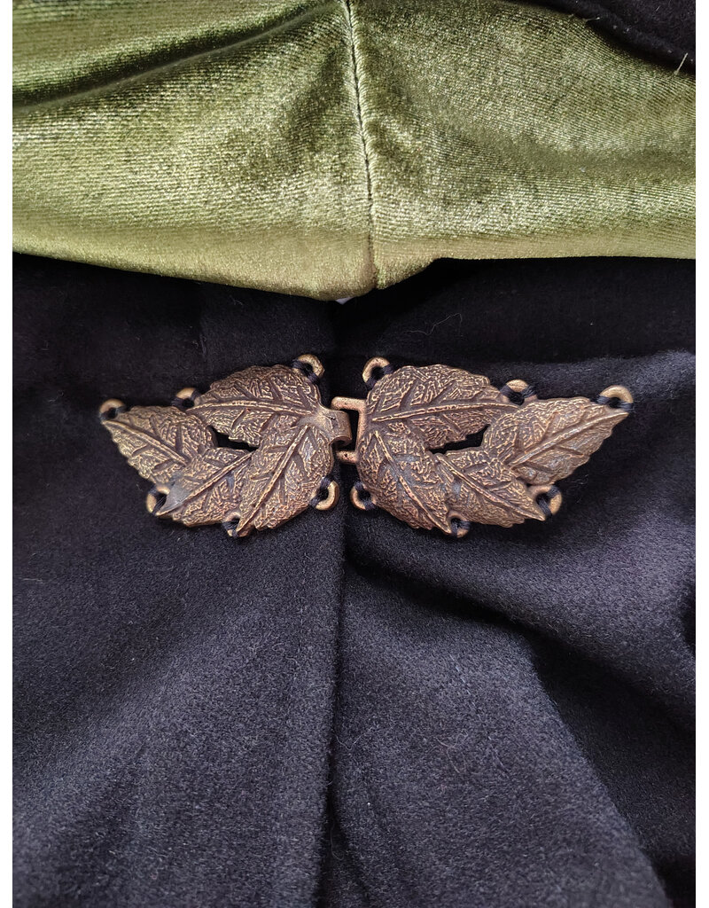 Cloakmakers.com 6164-Washable Black Wool Cloak w/ Green Hood Lining & Moon & Bonsai & Tree Of Life Embroidery
