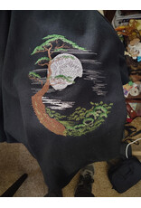 Cloakmakers.com 6164-Washable Black Wool Cloak w/ Green Hood Lining & Moon & Bonsai & Tree Of Life Embroidery