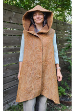 Cloakmakers.com J937-Washable Long Copper Paisley Hooded Vest w/ Light Brown Velveteen Hood Lining & Two Pockets