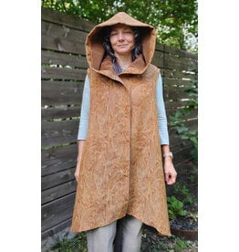 Cloakmakers.com J937-Washable Long Copper Paisley Hooded Vest w/ Light Brown Velveteen Hood Lining & Two Pockets