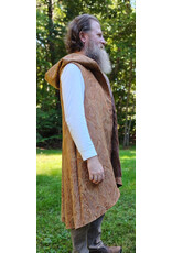 Cloakmakers.com J937-Washable Long Copper Paisley Hooded Vest w/ Light Brown Velveteen Hood Lining & Two Pockets