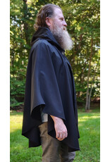 Cloakmakers.com 6165-Washable Lightweight Black Raincloak w/ White Wolf Embroidery & Two Pockets