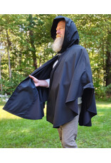 Cloakmakers.com 6165-Washable Lightweight Black Raincloak w/ White Wolf Embroidery & Two Pockets