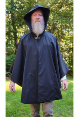Cloakmakers.com 6165-Washable Lightweight Black Raincloak w/ White Wolf Embroidery & Two Pockets