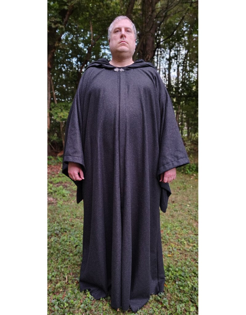 Cloakmakers.com R581-Washable Charcoal Black Wool Blend Robe w/ Silver Tone Clasp & Two Pockets