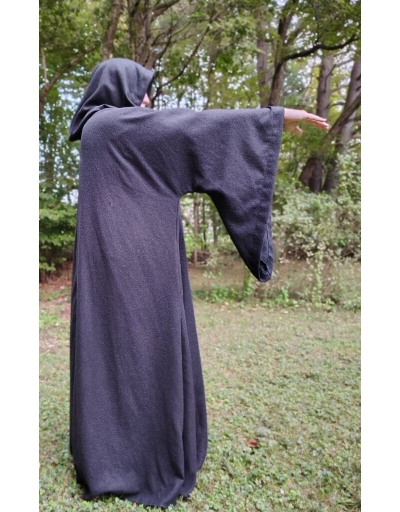 Cloakmakers.com R581-Washable Charcoal Black Wool Blend Robe w/ Silver Tone Clasp & Two Pockets