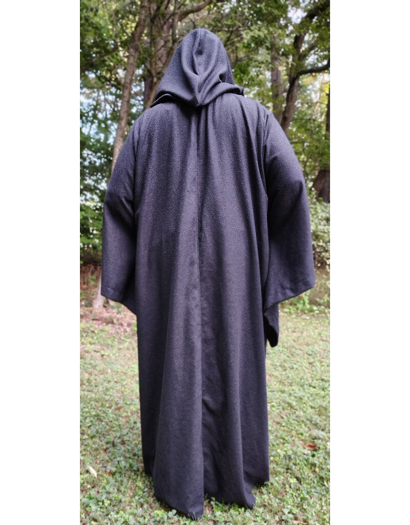 Cloakmakers.com R581-Washable Charcoal Black Wool Blend Robe w/ Silver Tone Clasp & Two Pockets