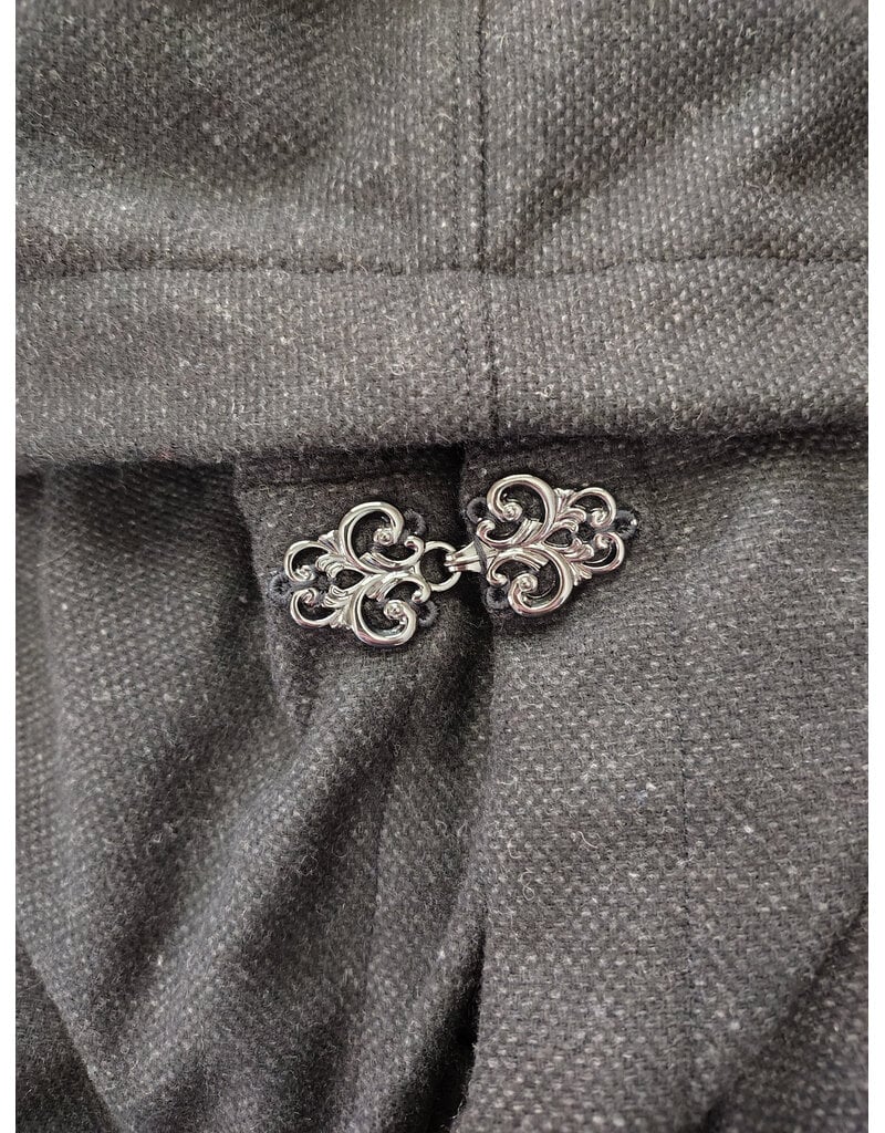 Cloakmakers.com R581-Washable Charcoal Black Wool Blend Robe w/ Silver Tone Clasp & Two Pockets