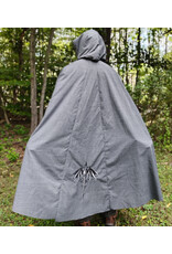 Cloakmakers.com 6167-Washable Lightweight Grey Wool Cloak w/ Black Velvet Hood Lining & Black & White Dragon Embroidery