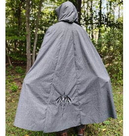 Cloakmakers.com 6167-Washable Lightweight Grey Wool Cloak w/ Black Velvet Hood Lining & Black & White Dragon Embroidery