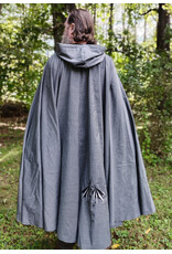 Cloakmakers.com 6167-Washable Lightweight Grey Wool Cloak w/ Black Velvet Hood Lining & Black & White Dragon Embroidery