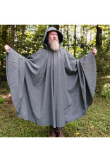 Cloakmakers.com 6167-Washable Lightweight Grey Wool Cloak w/ Black Velvet Hood Lining & Black & White Dragon Embroidery