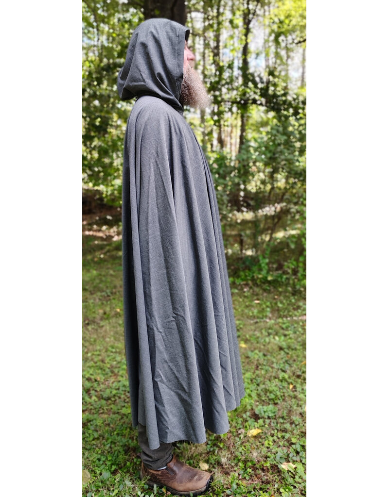 Cloakmakers.com 6167-Washable Lightweight Grey Wool Cloak w/ Black Velvet Hood Lining & Black & White Dragon Embroidery